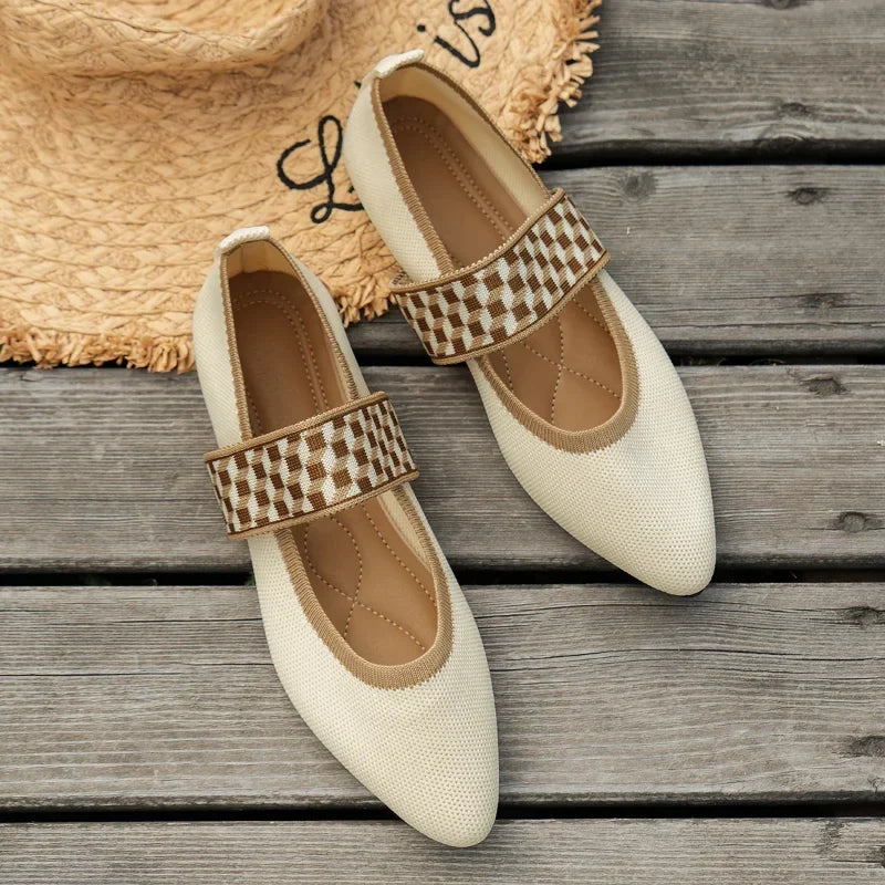 Women's Pointed Toe Ballet Flats with Woven Strap Detail