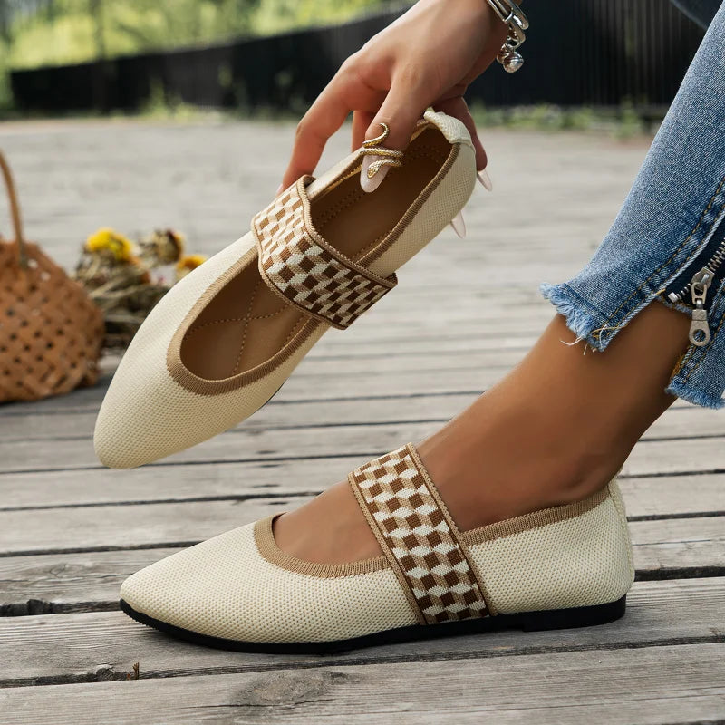Women's Pointed Toe Ballet Flats with Woven Strap Detail