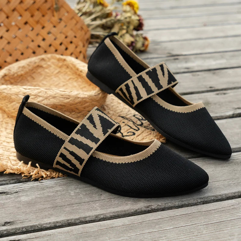 Women's Pointed Toe Ballet Flats with Woven Strap Detail
