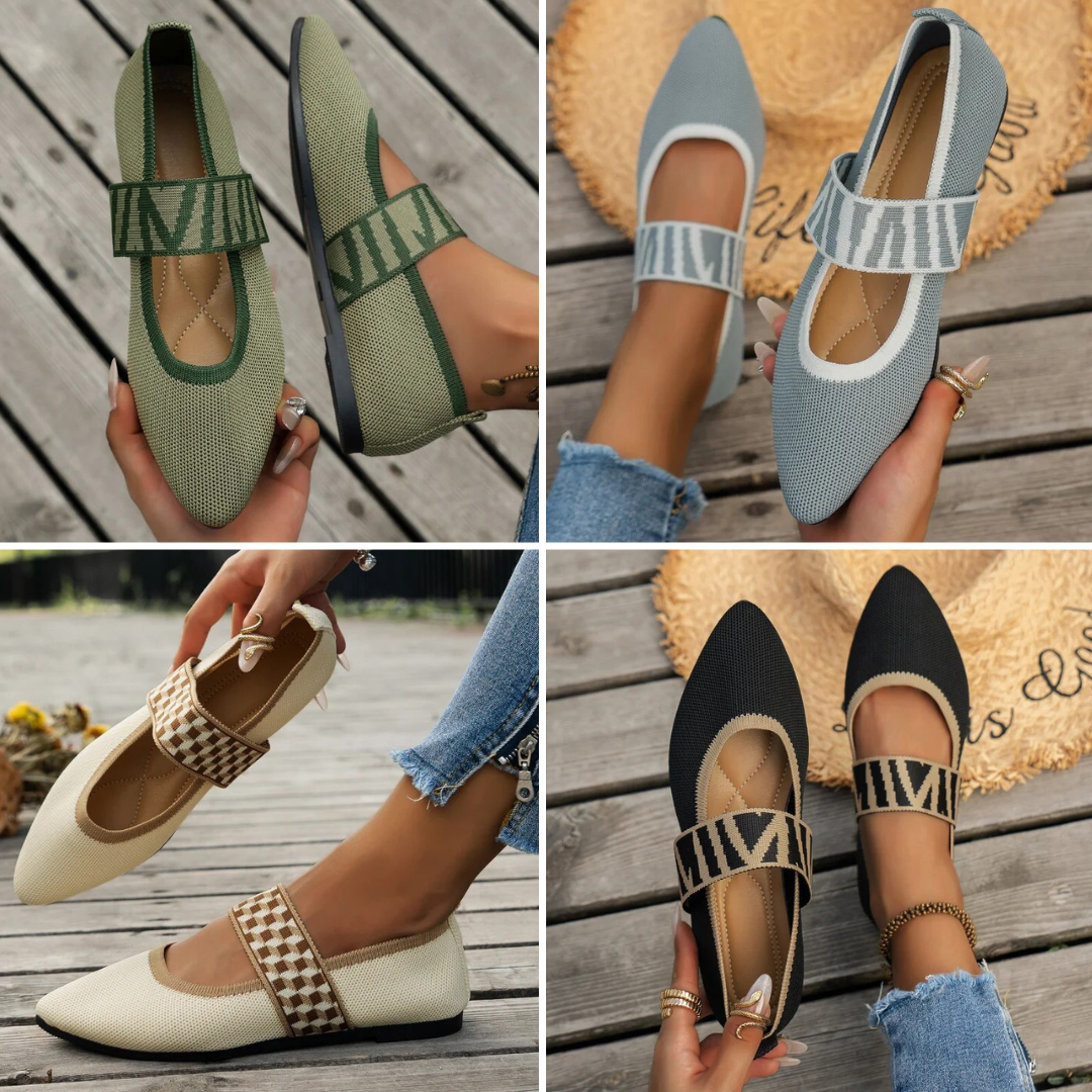 Women's Pointed Toe Ballet Flats with Woven Strap Detail