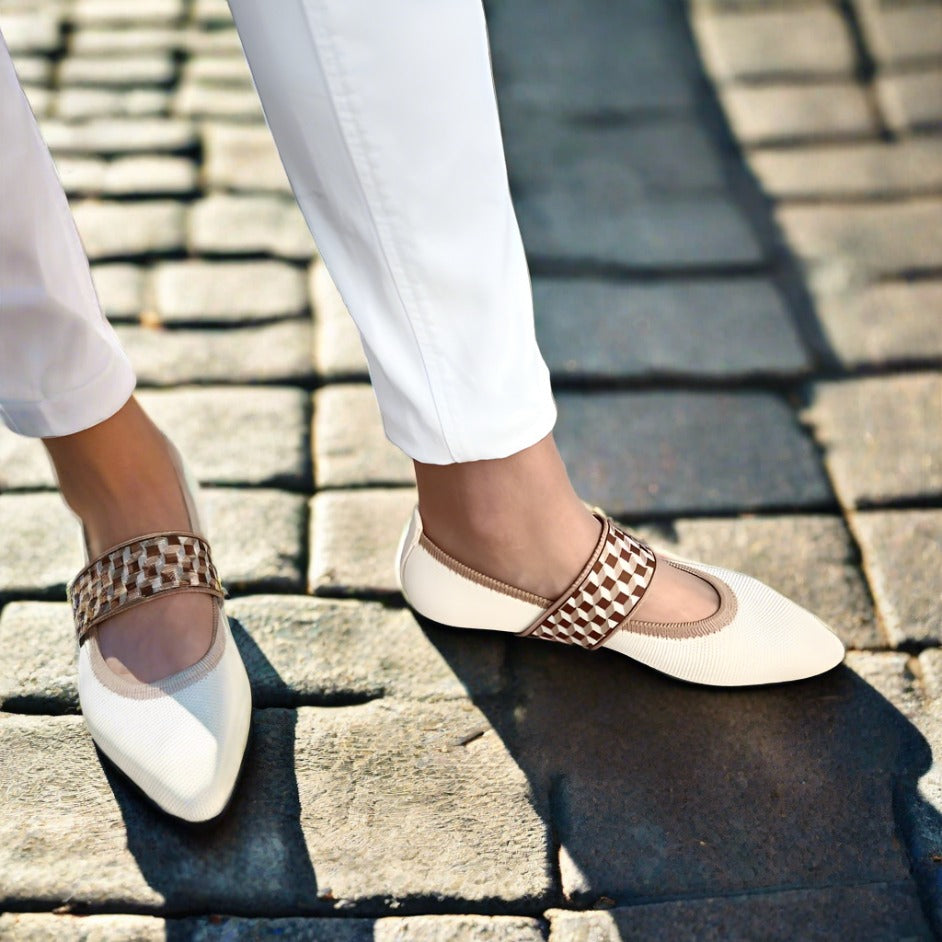 Women's Pointed Toe Ballet Flats with Woven Strap Detail