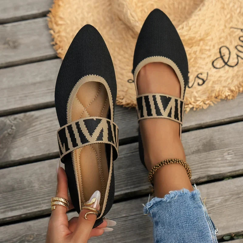Women's Pointed Toe Ballet Flats with Woven Strap Detail