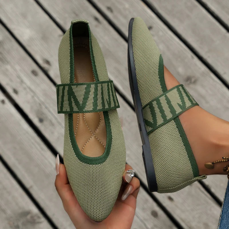 Women's Pointed Toe Ballet Flats with Woven Strap Detail
