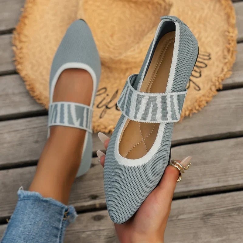 Women's Pointed Toe Ballet Flats with Woven Strap Detail