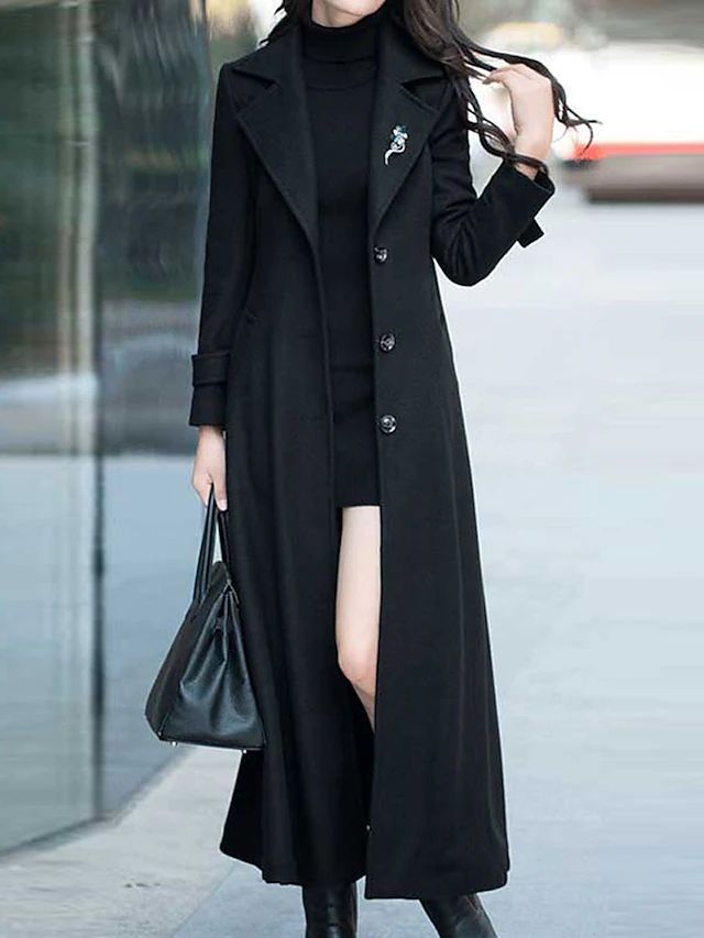Women's Shawl Collar Long Coat with Button Front