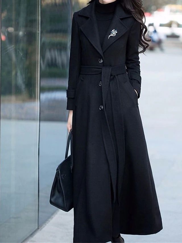 Women's Shawl Collar Long Coat with Button Front
