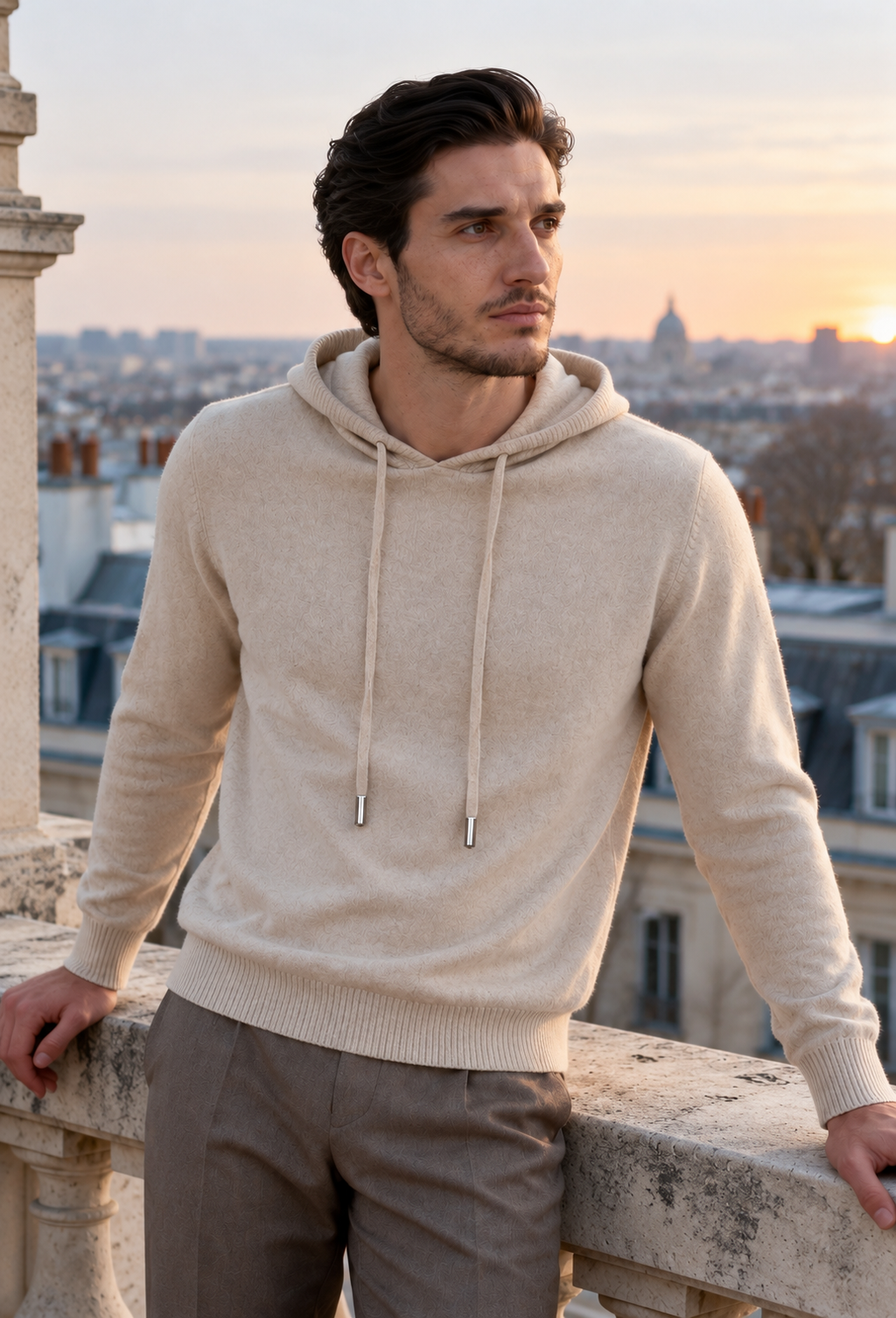 Men's Hooded Knit Sweater, Drawstring, Long Sleeves