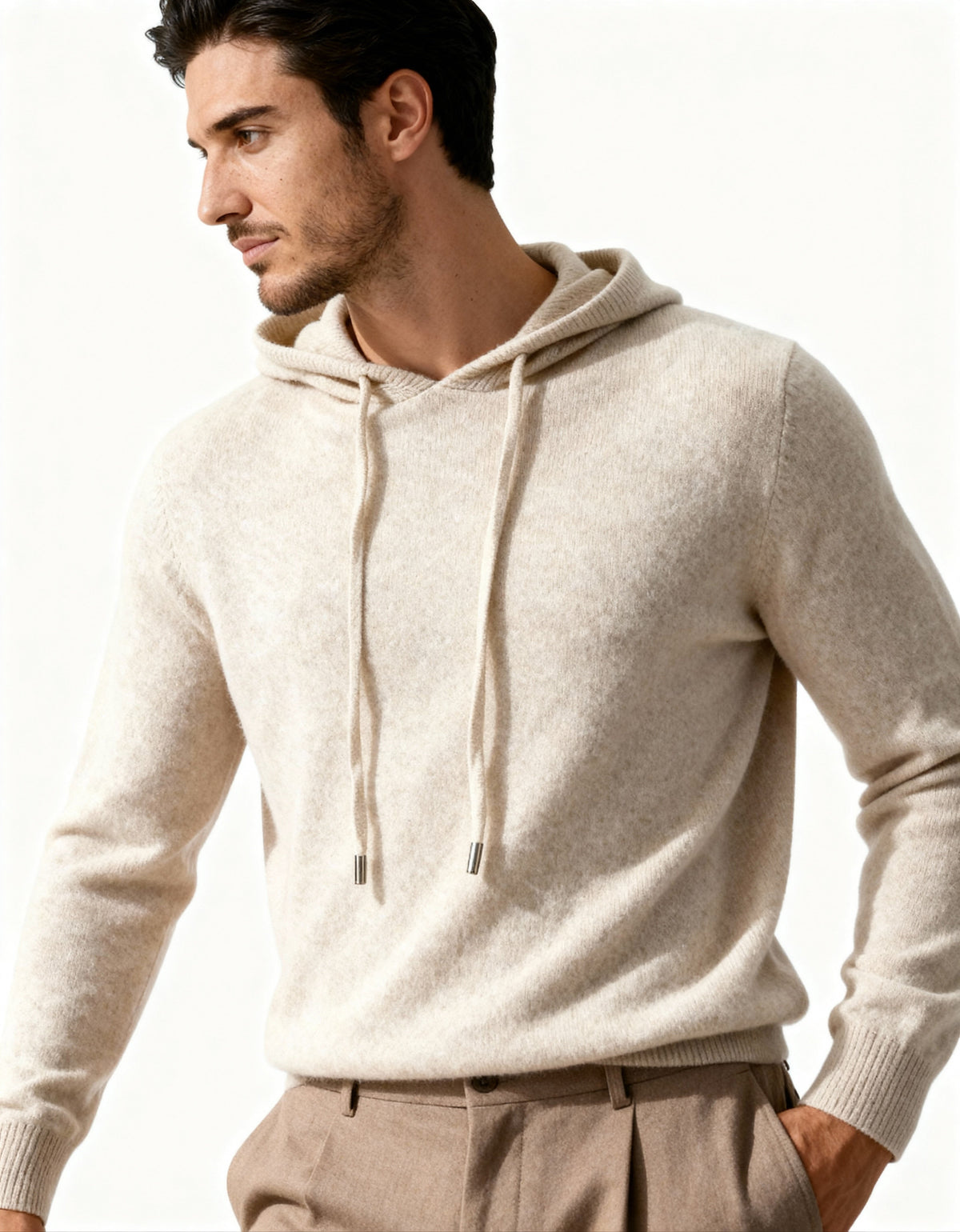 Men's Hooded Knit Sweater, Drawstring, Long Sleeves