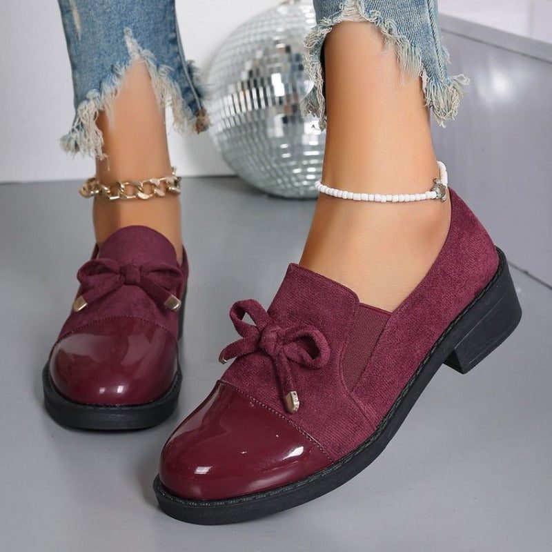 Julietta | Suede Patent Loafers with Bow for Women