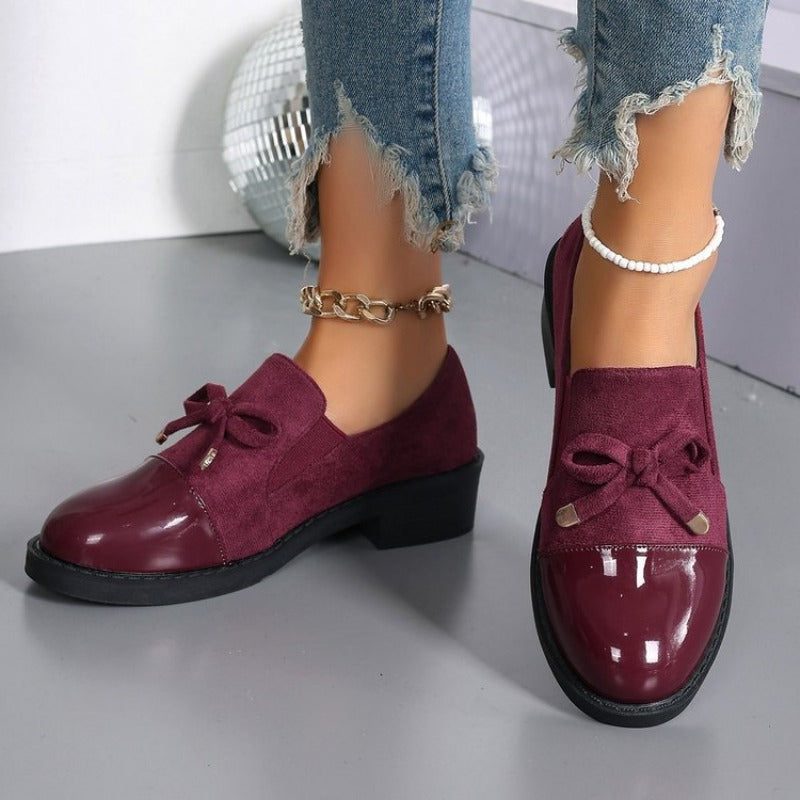Julietta | Suede Patent Loafers with Bow for Women