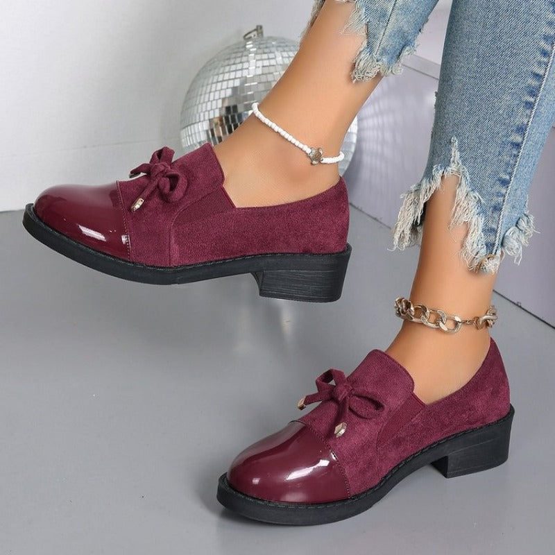 Julietta | Suede Patent Loafers with Bow for Women