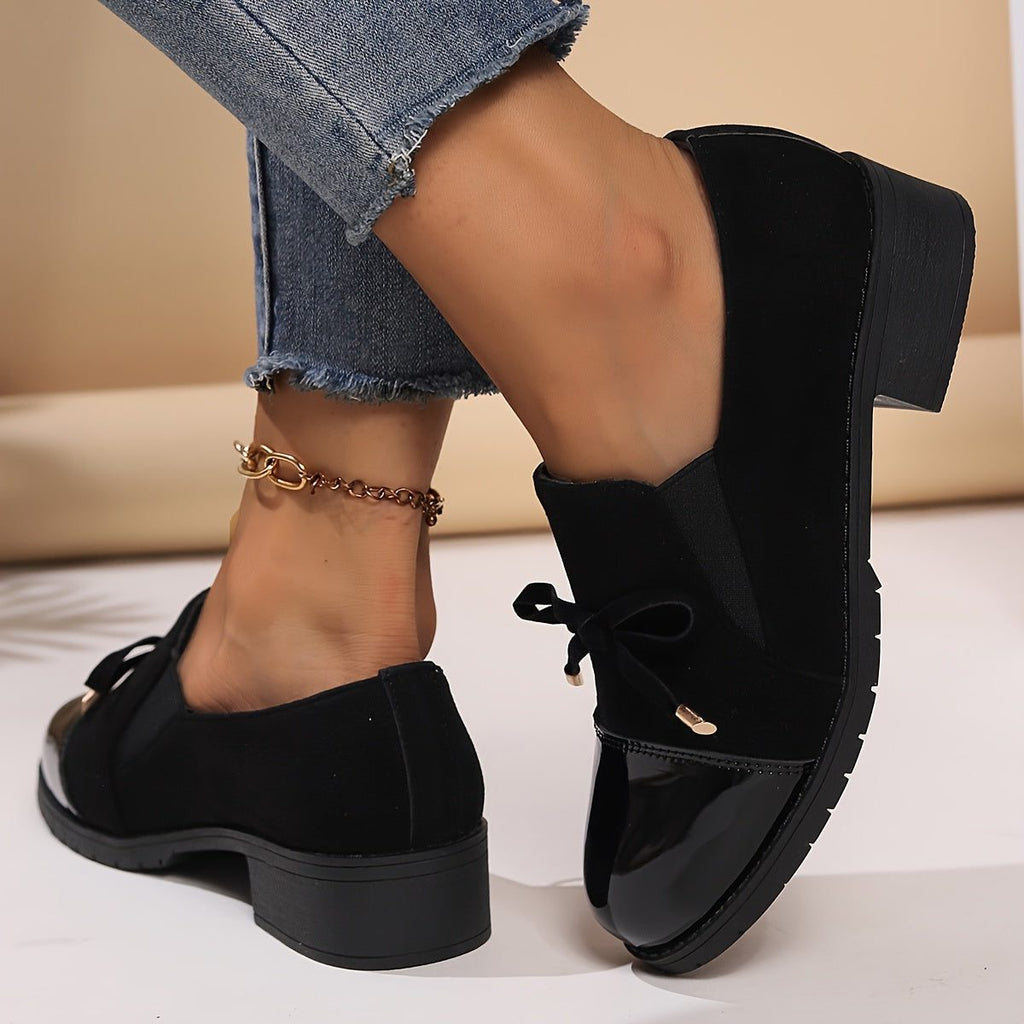Julietta | Suede Patent Loafers with Bow for Women