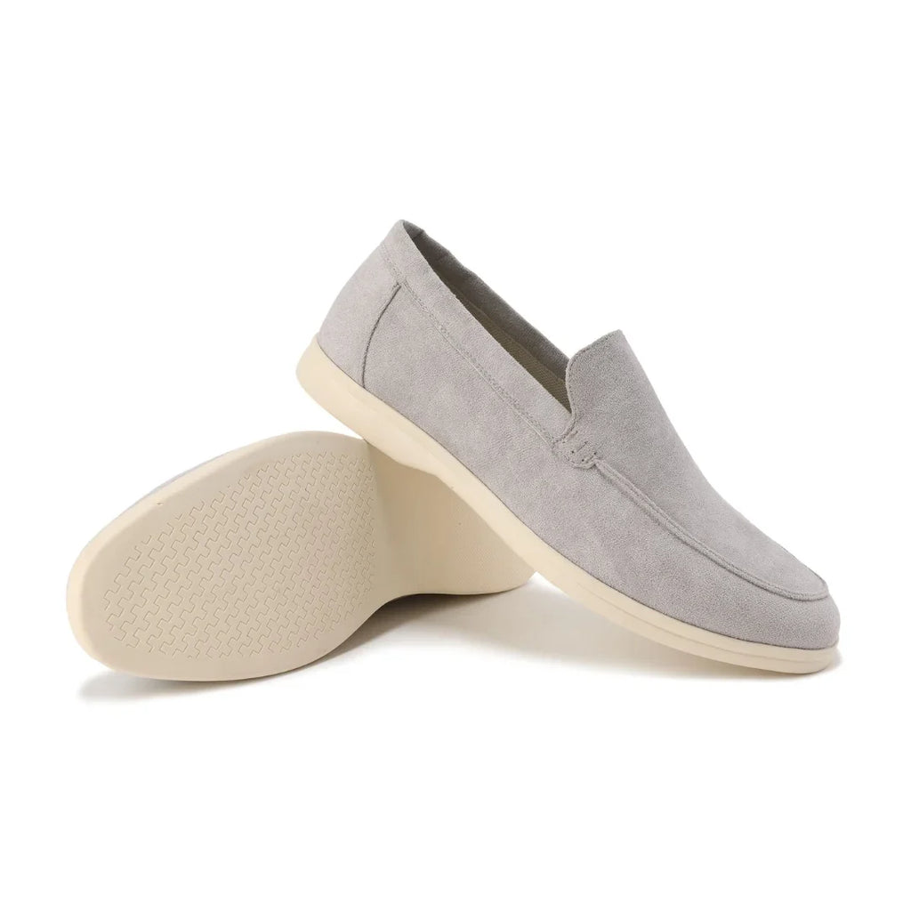 Women's suede loafers with moccasin toe stitching