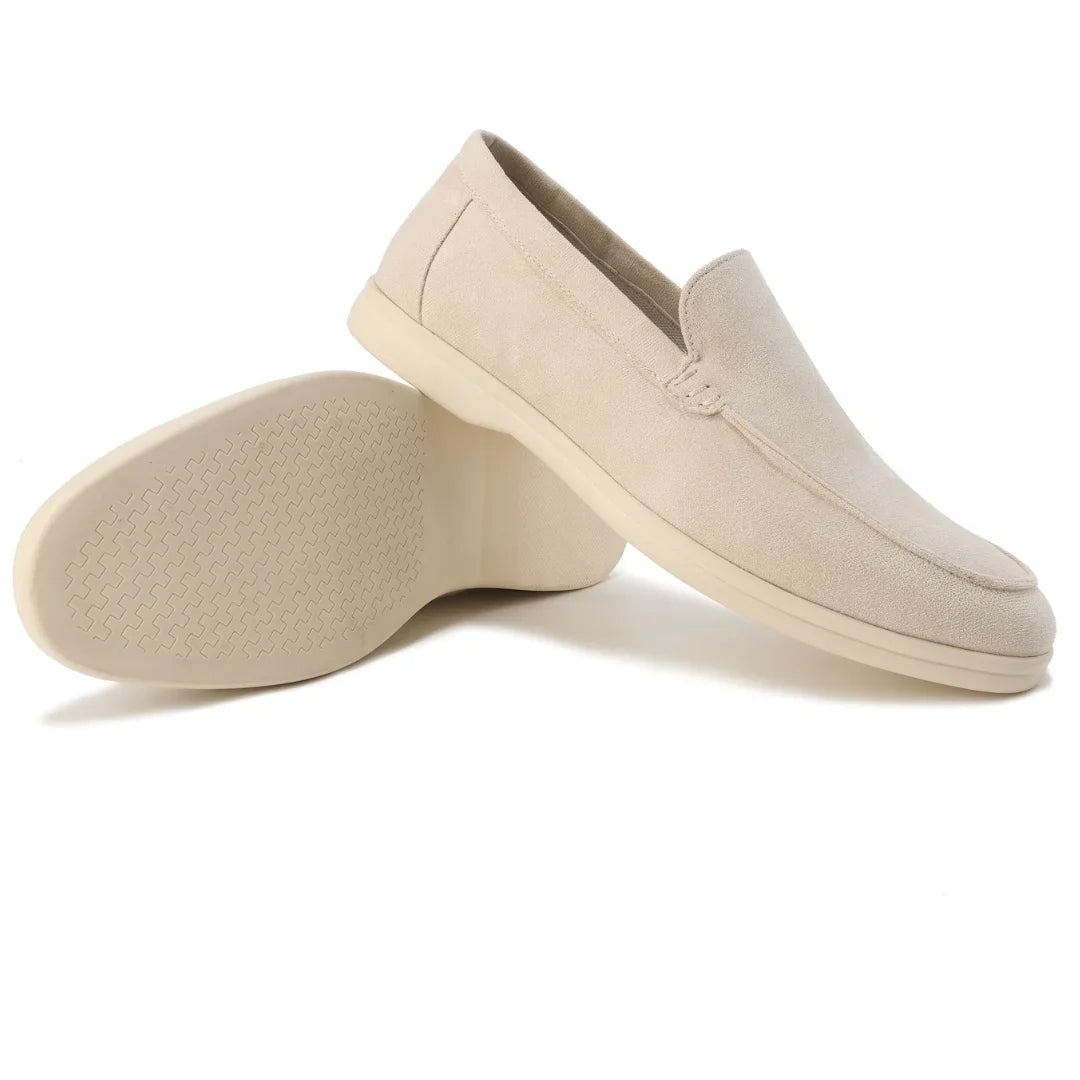 Women's suede loafers with moccasin toe stitching