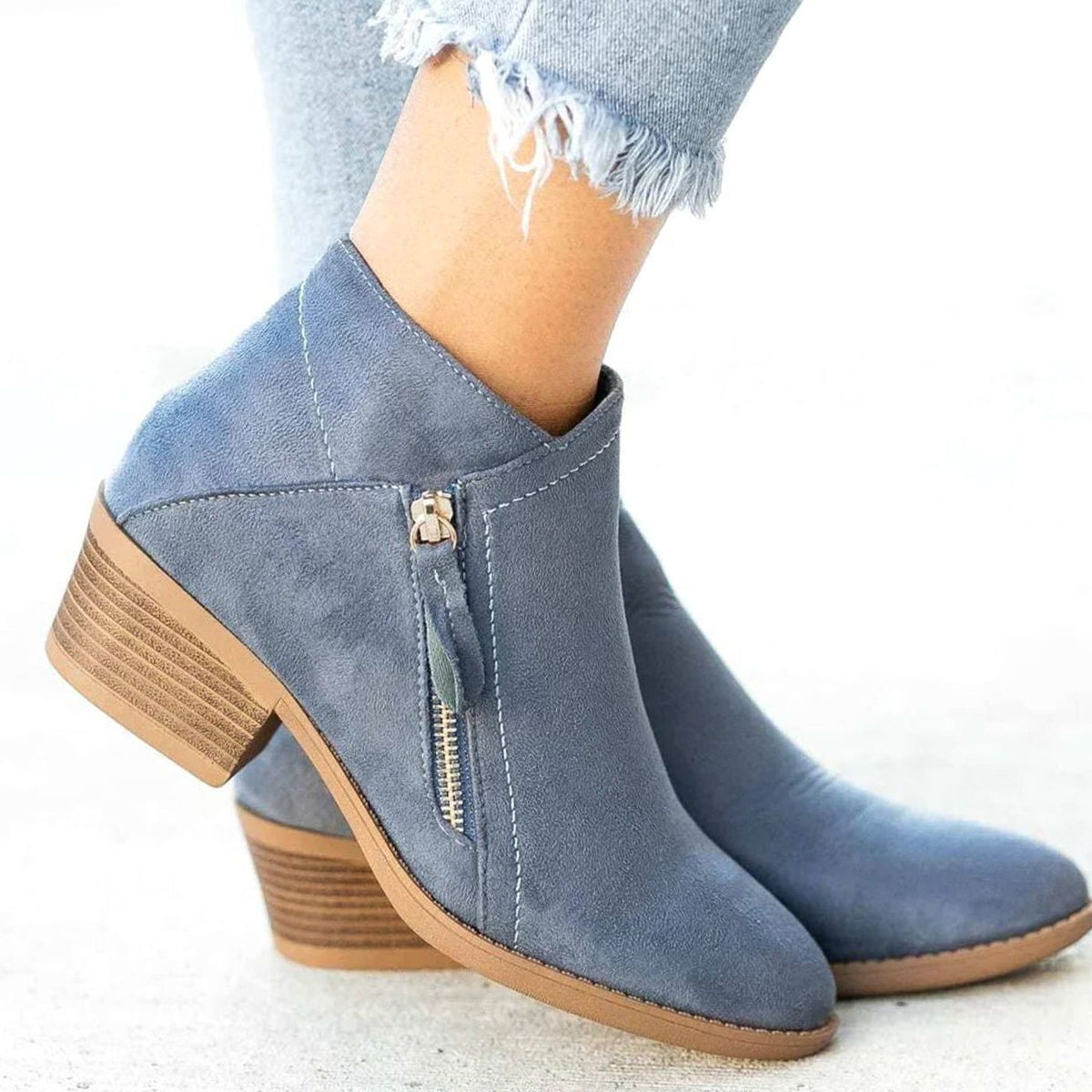 Vespera | Suede V-Cut Block Heel Ankle Boots for Women