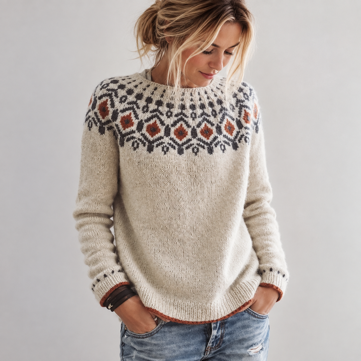 Sundari | Fair Isle Ribbed Knit Sweater for Women
