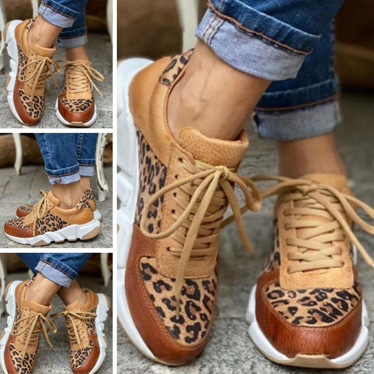 Sybil | Animal Print Lace-Up Sneakers for Women