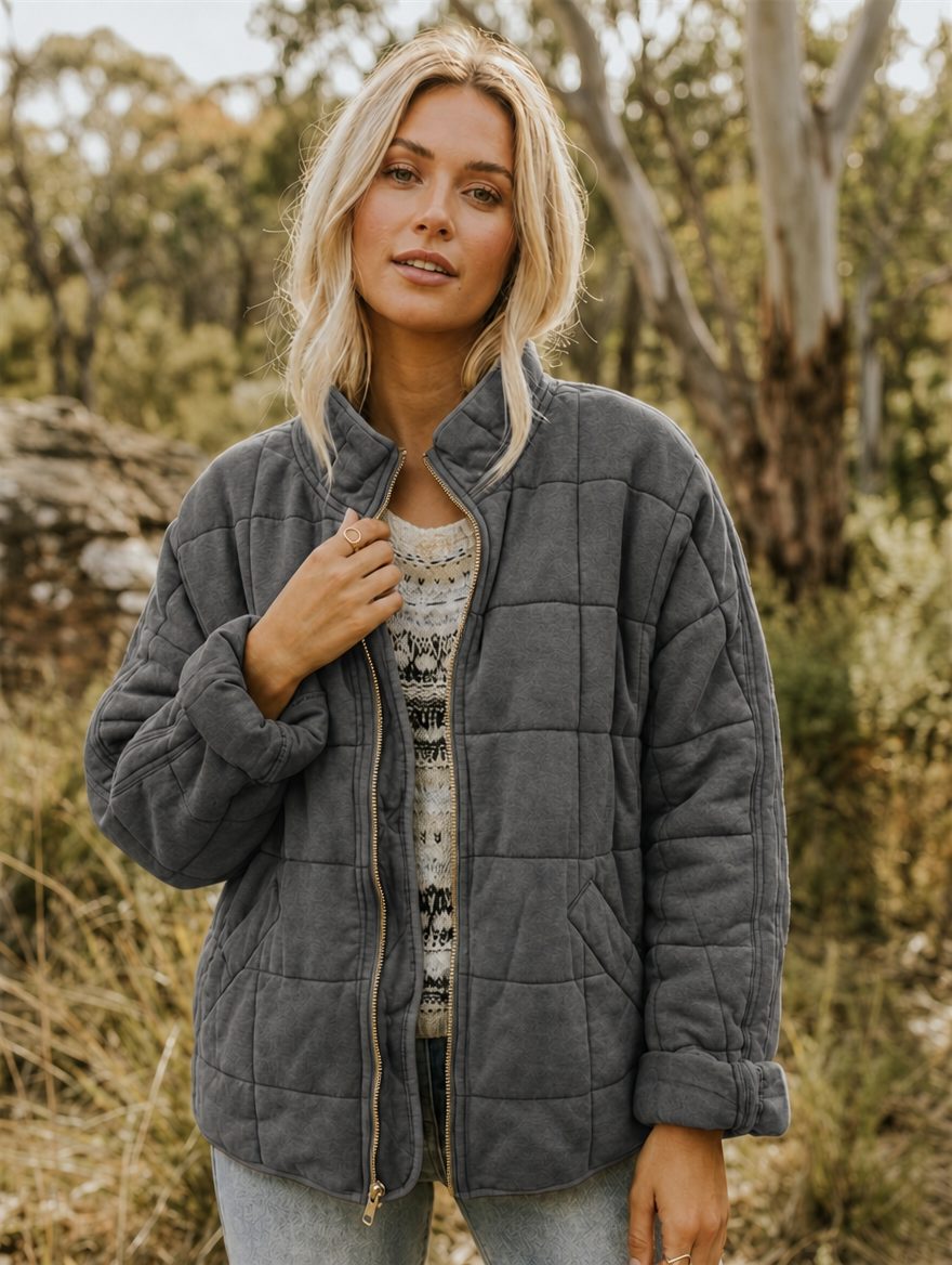 Tabitha | Diamond Quilted Jacket with Stand Collar for Women