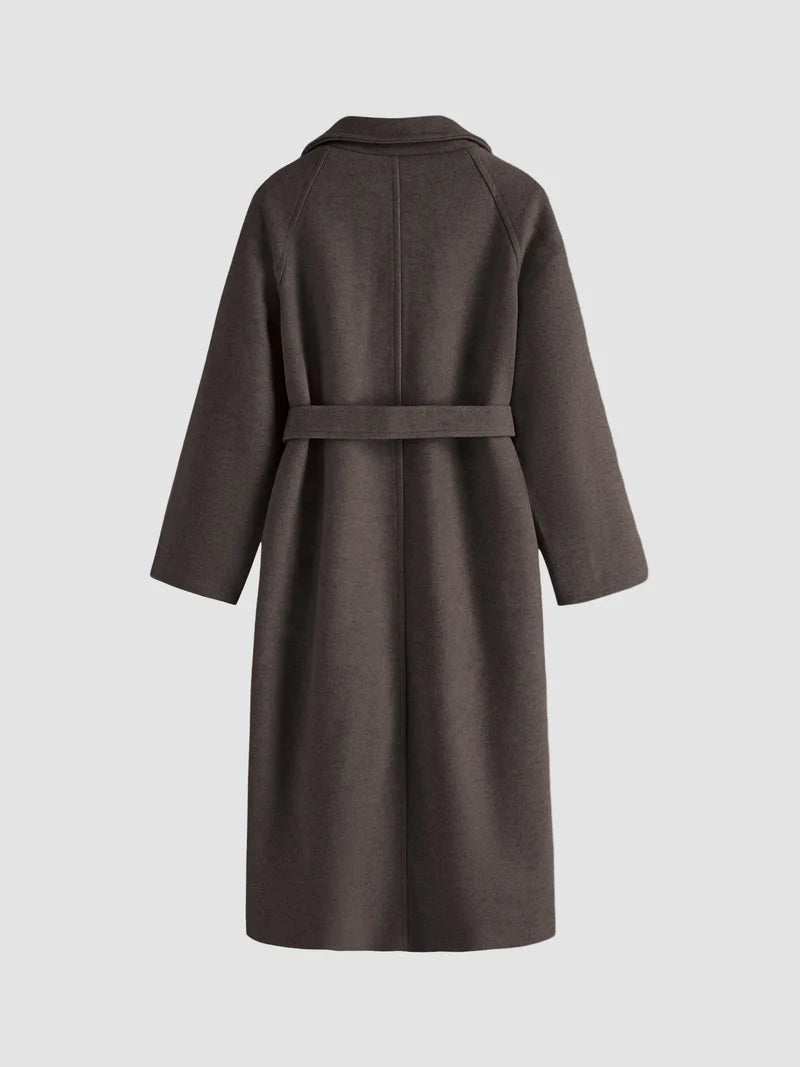 Women's Long Wrap Coat, Wide Lapels, Tie Belt, Long Sleeves