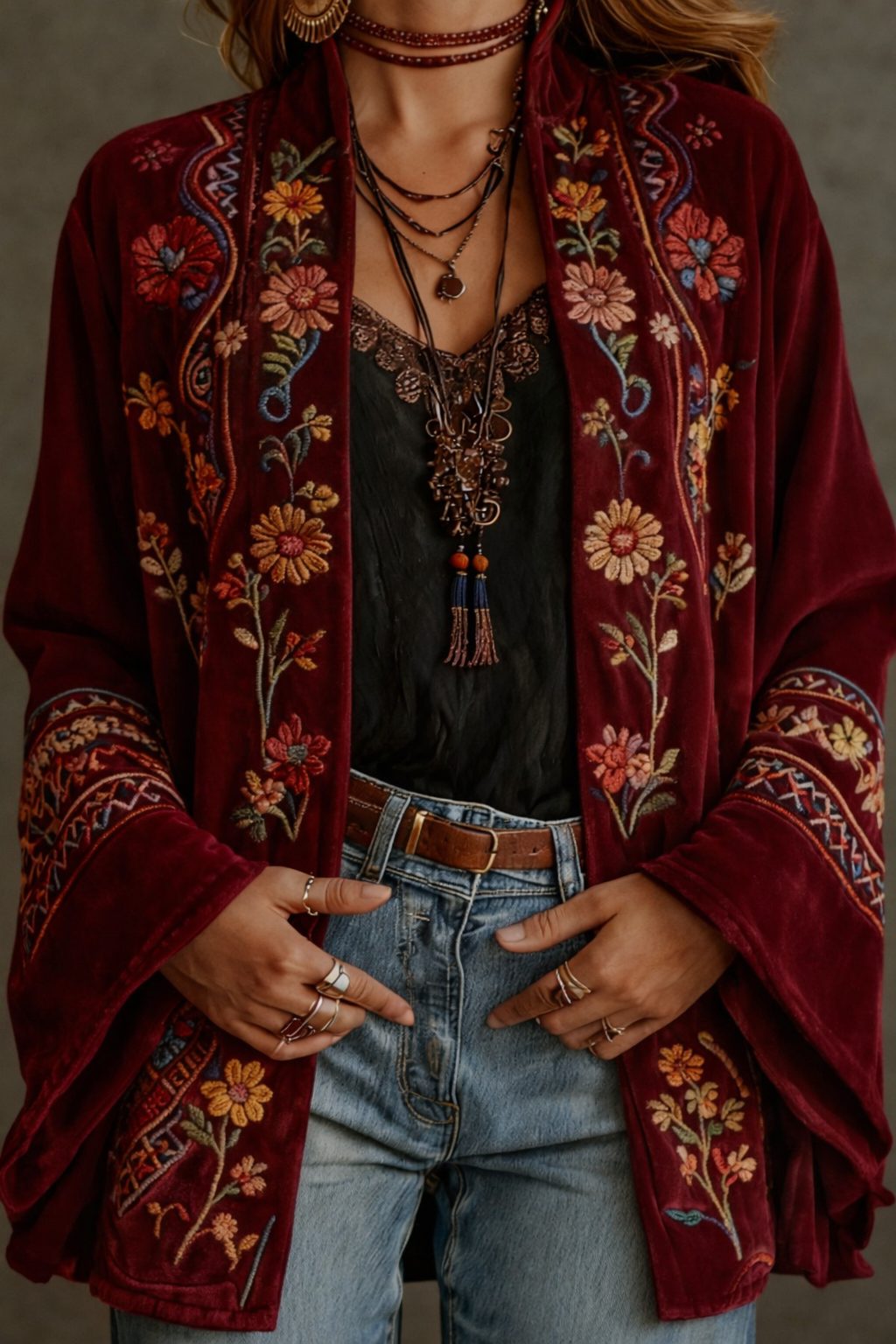 Karla | Tapestry Velvet-Touch Long Cardigan for Women