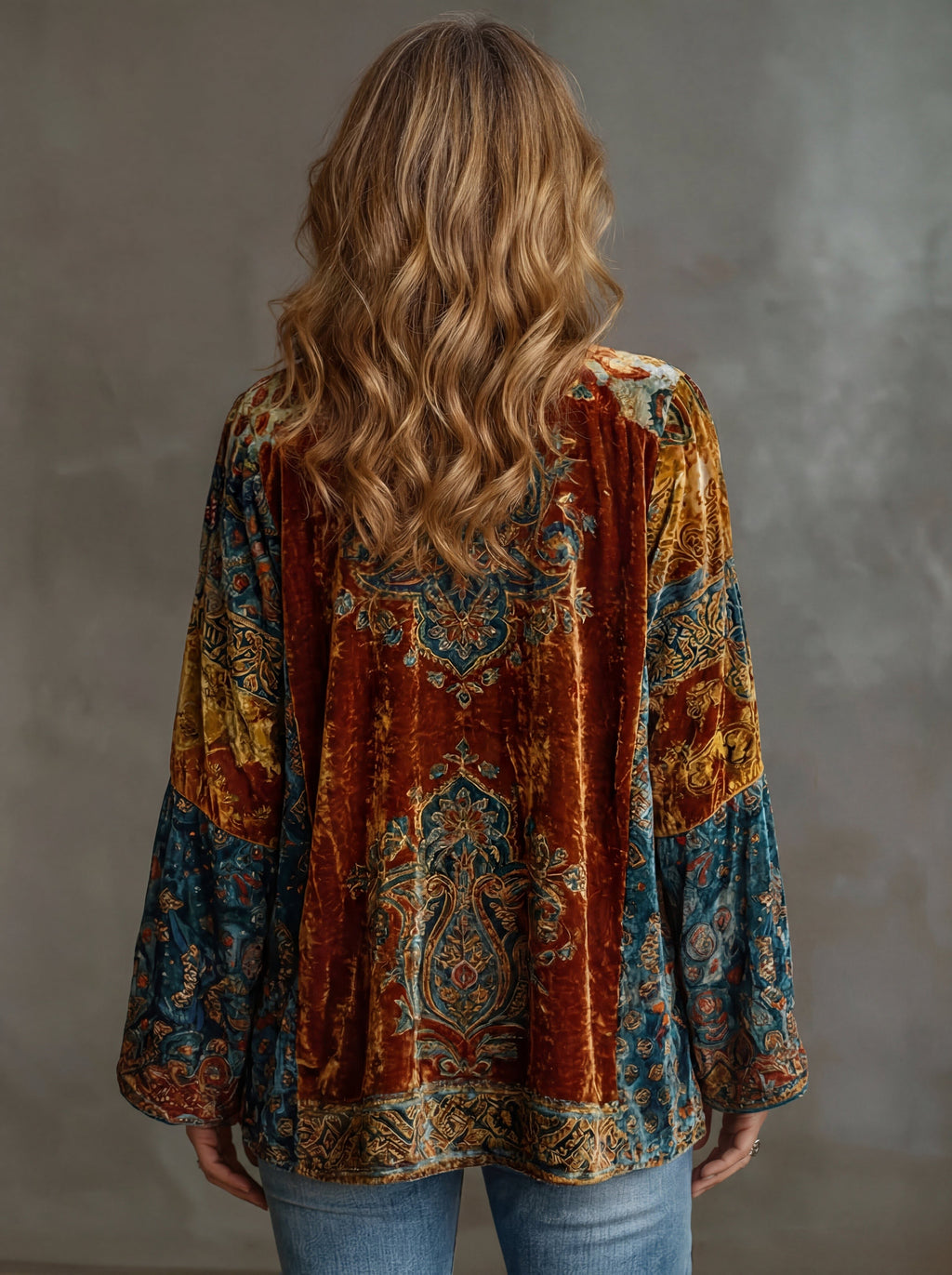 Karla | Tapestry Velvet-Touch Long Cardigan for Women