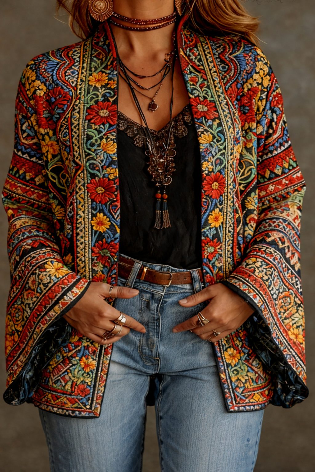 Karla | Tapestry Velvet-Touch Long Cardigan for Women