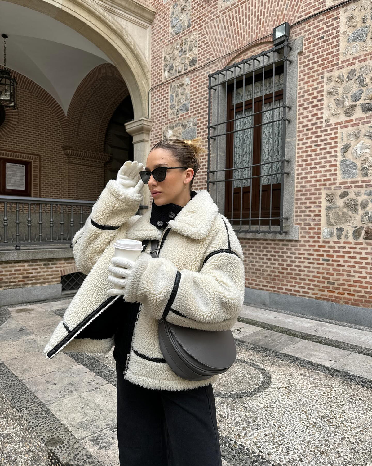 Women's Oversized Teddy Aviator Jacket with Zip Front