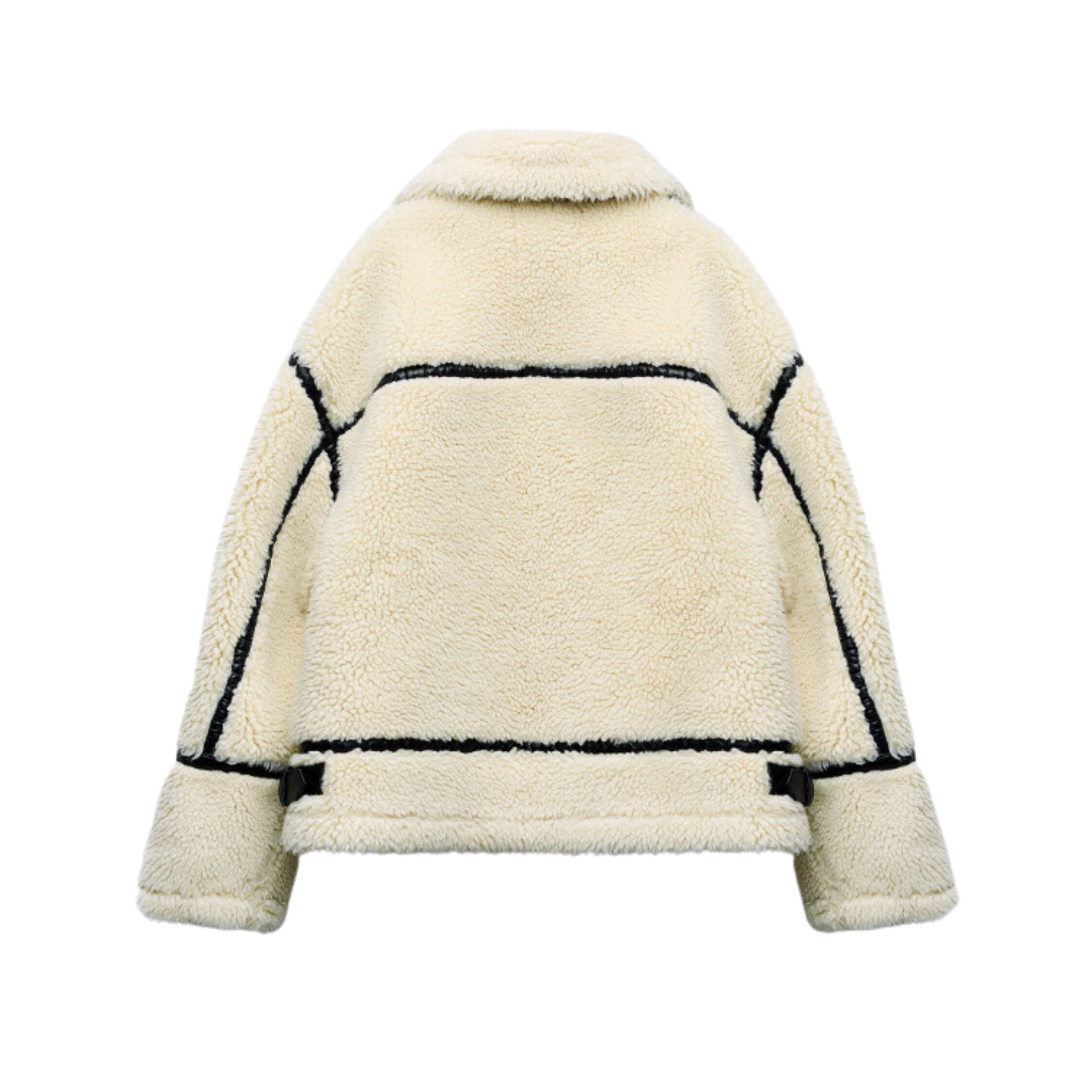Women's Oversized Teddy Aviator Jacket with Zip Front