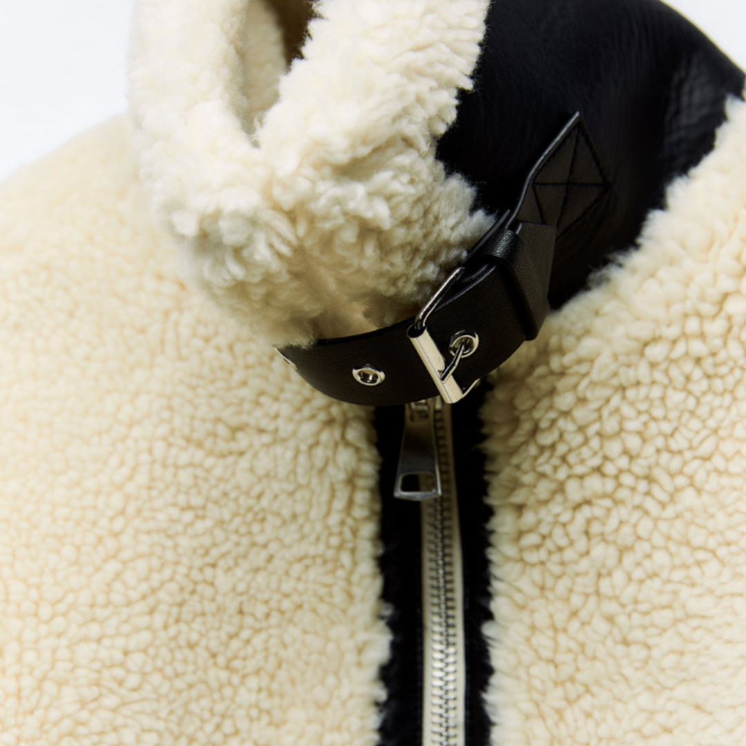 Women's Oversized Teddy Aviator Jacket with Zip Front