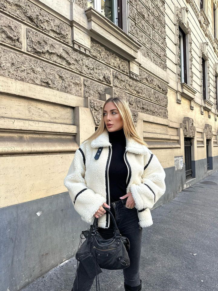 Women's Oversized Teddy Aviator Jacket with Zip Front