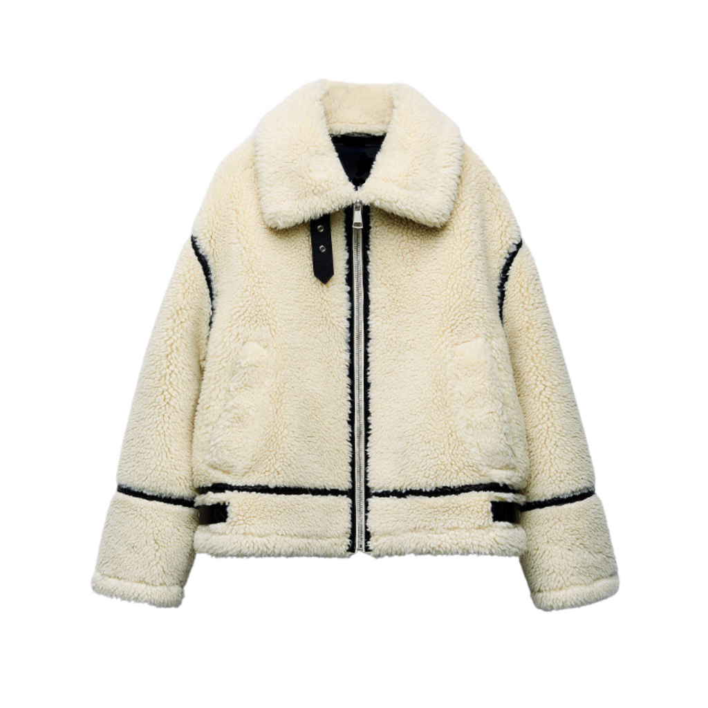 Women's Oversized Teddy Aviator Jacket with Zip Front