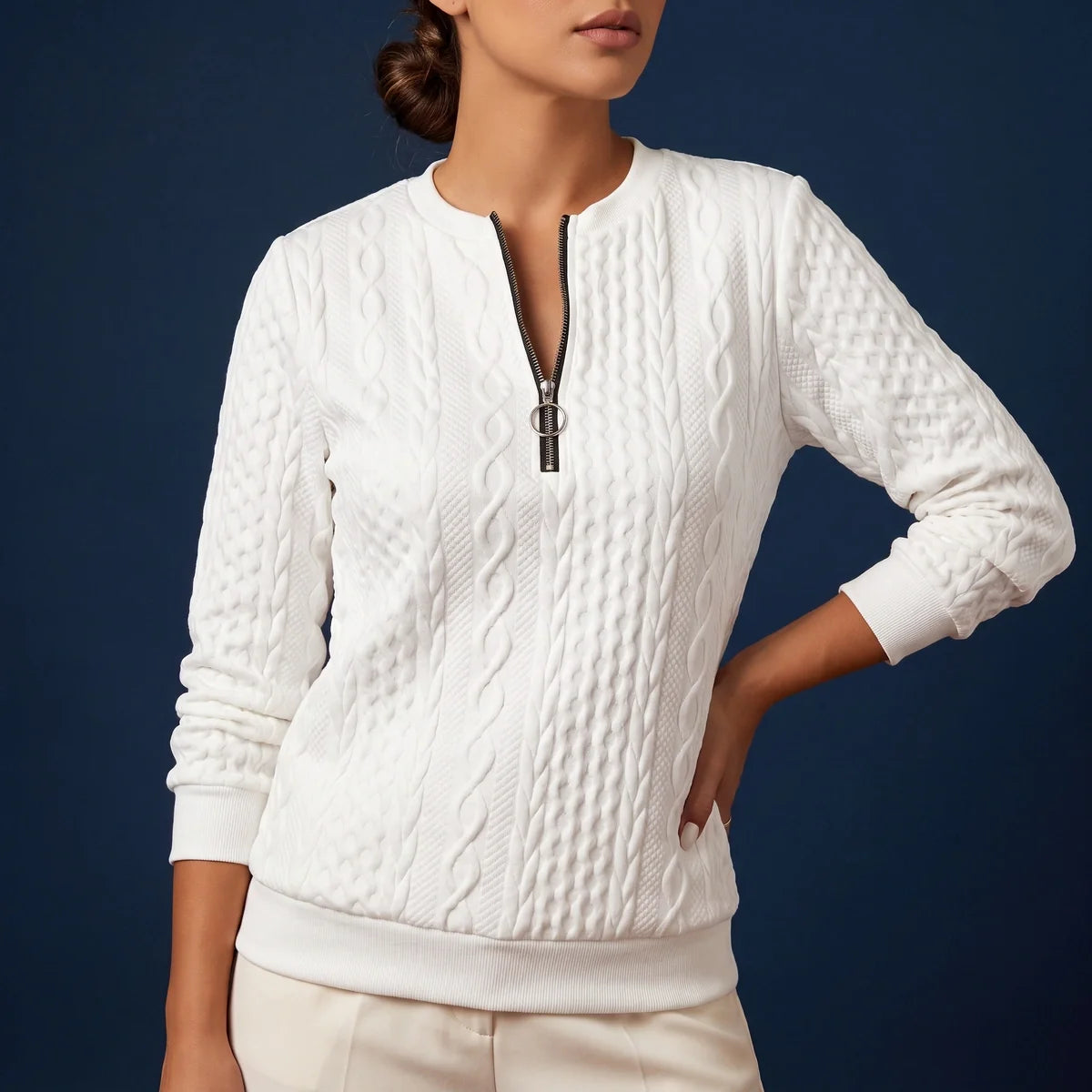 Tessa Cable Knit Quarter Zip Pullover