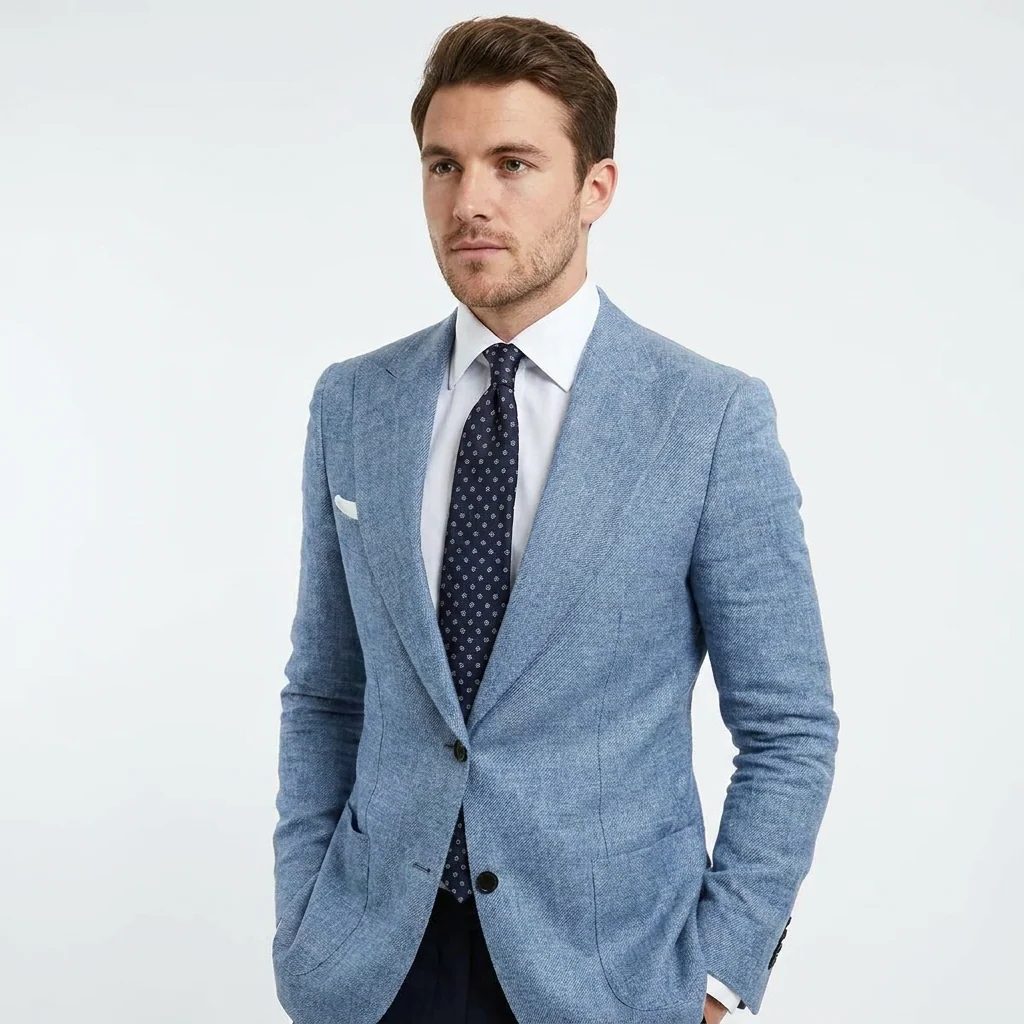 Textured Notch Lapel Blazer for Men