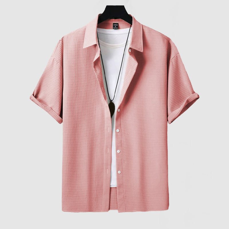 Textured Short Sleeve Button-Down Shirt for Men