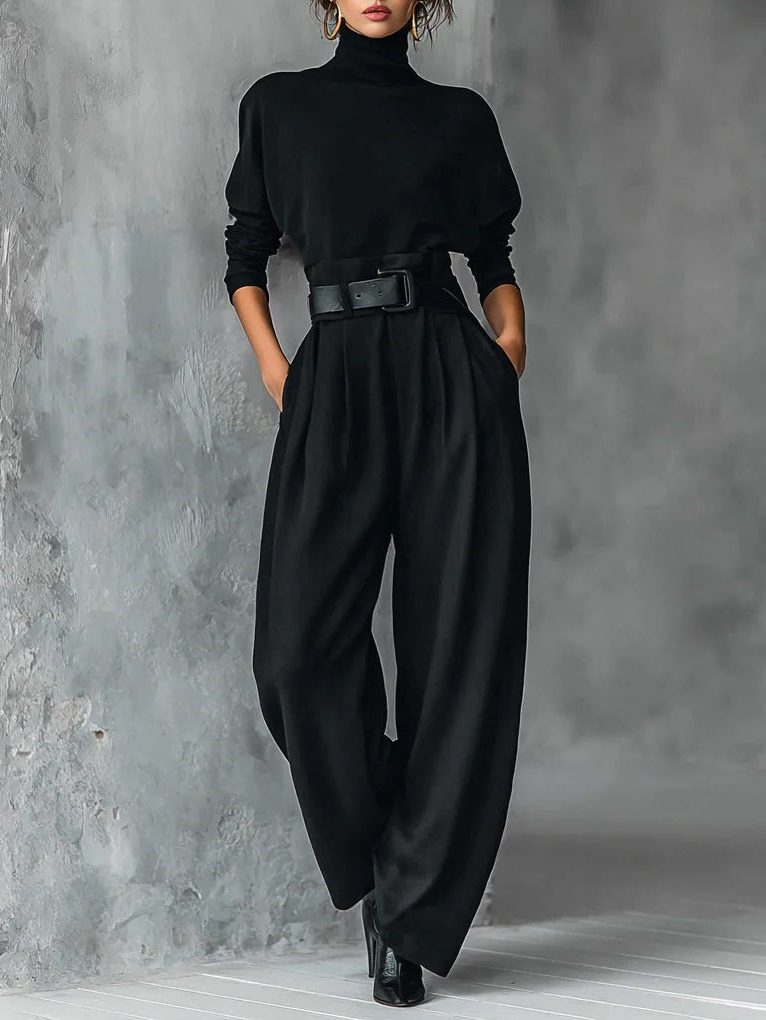 Thea | Straight Leg Pants Set with Turtleneck and Long Sleeves for Women