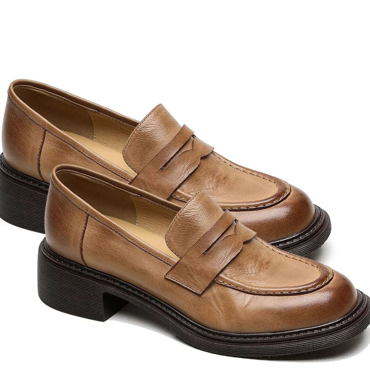 Theodora | Leather Penny Loafer Slip-On Flats for Women
