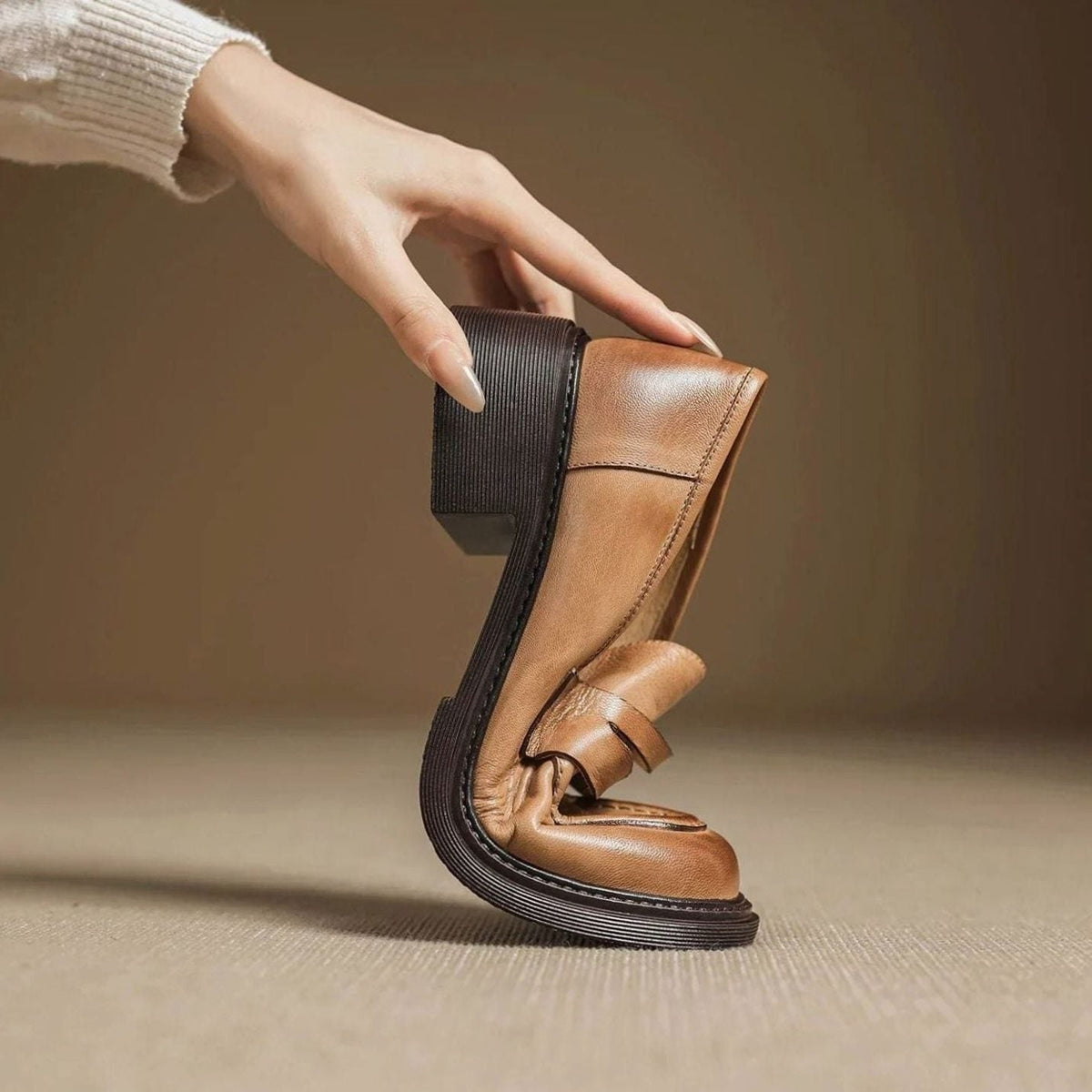 Theodora | Leather Penny Loafer Slip-On Flats for Women