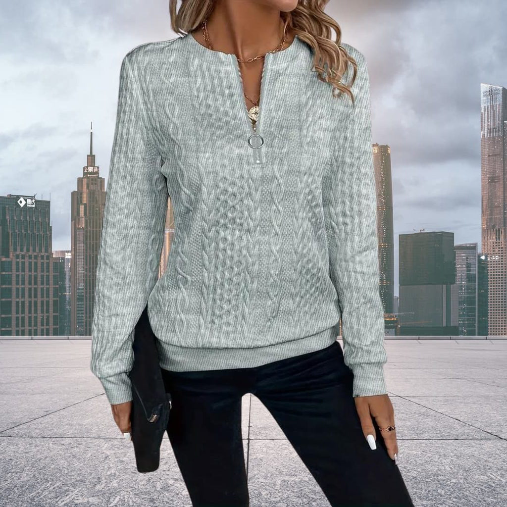 Thessa | Cable Knit Zip-Up Sweater for Women