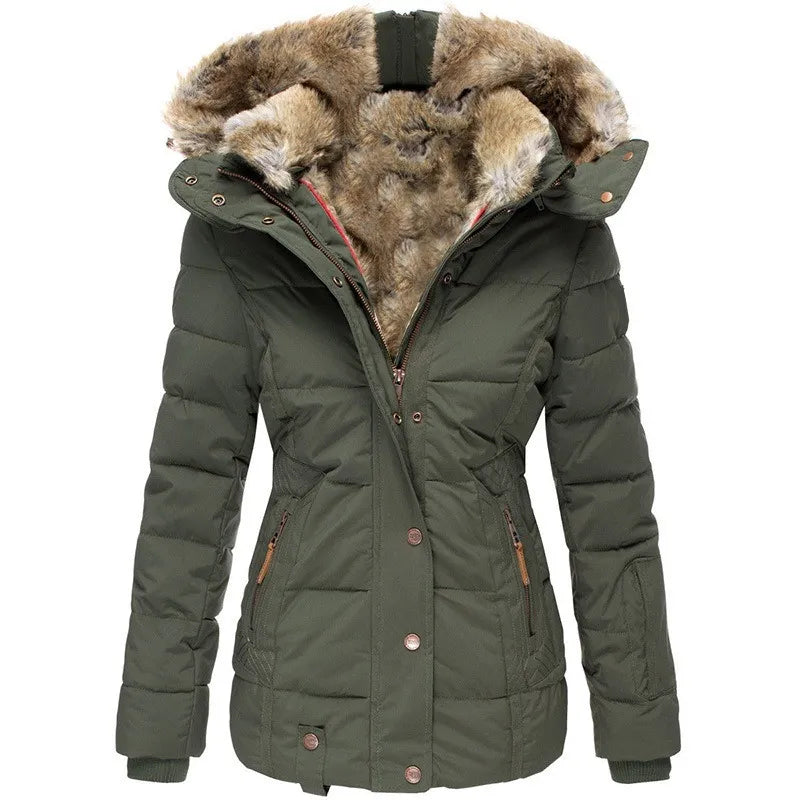 Women's Hooded Fur Trim Padded Parka Jacket, Zip Front