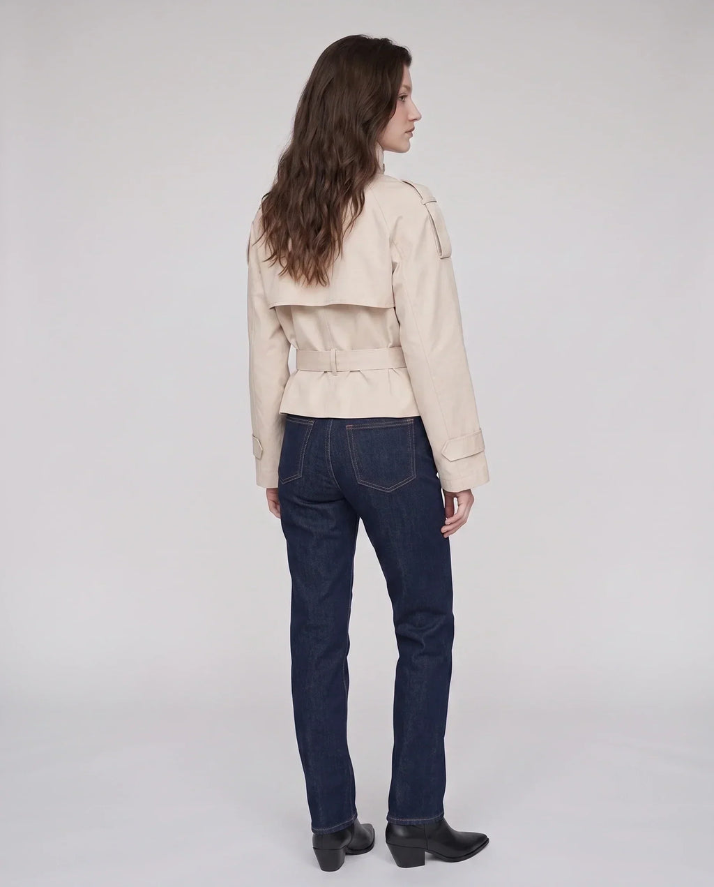 Women's Short Trench Jacket, High Collar, Double Breasted