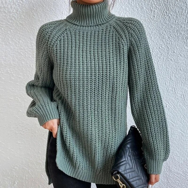 Women's Chunky Turtleneck Sweater with Dropped Shoulders