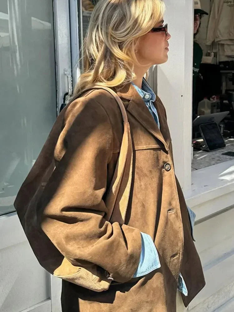 Women's Oversized Blazer with Lapel Collar and Pockets