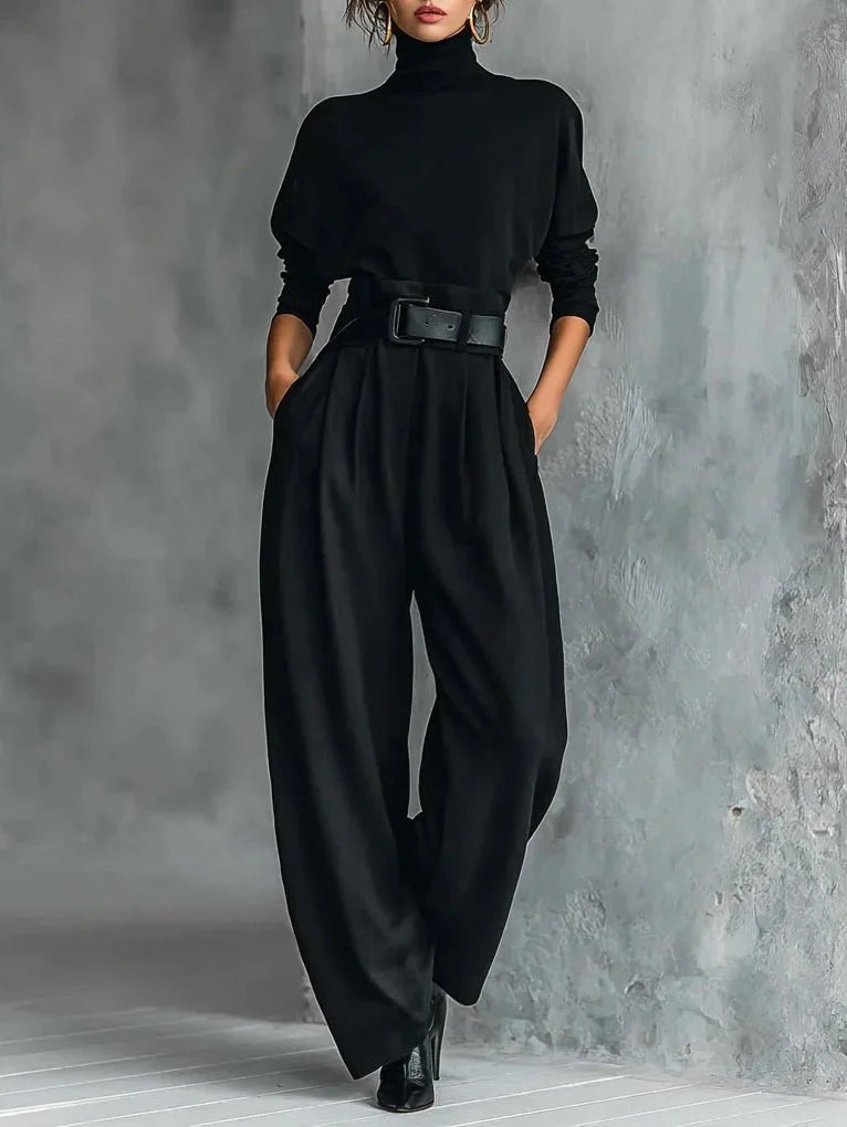 Women's roll neck two piece set with wide leg pants