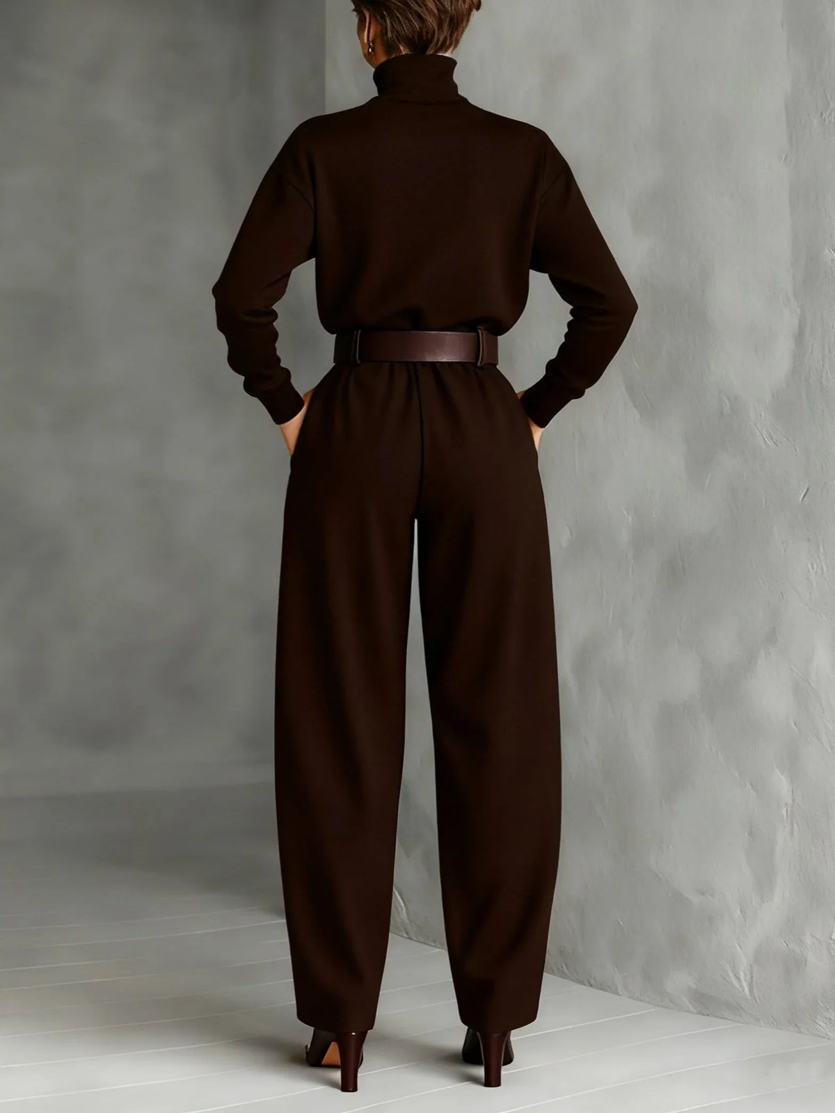Women's roll neck two piece set with wide leg pants