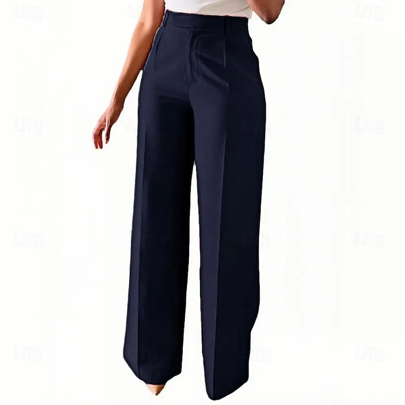 Women's High-Waist Straight Leg Trousers with Pockets