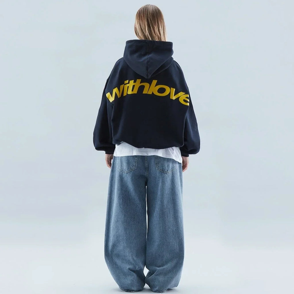 Women's fleece hoodie with text graphic