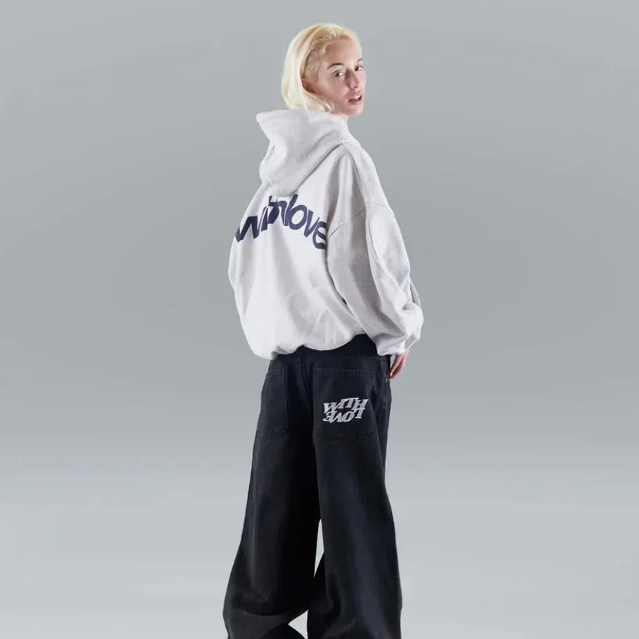 Women's fleece hoodie with text graphic