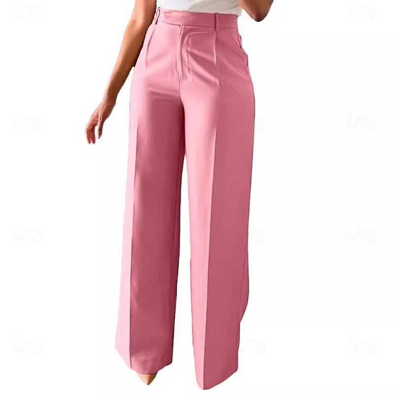 Women's High-Waist Straight Leg Trousers with Pockets