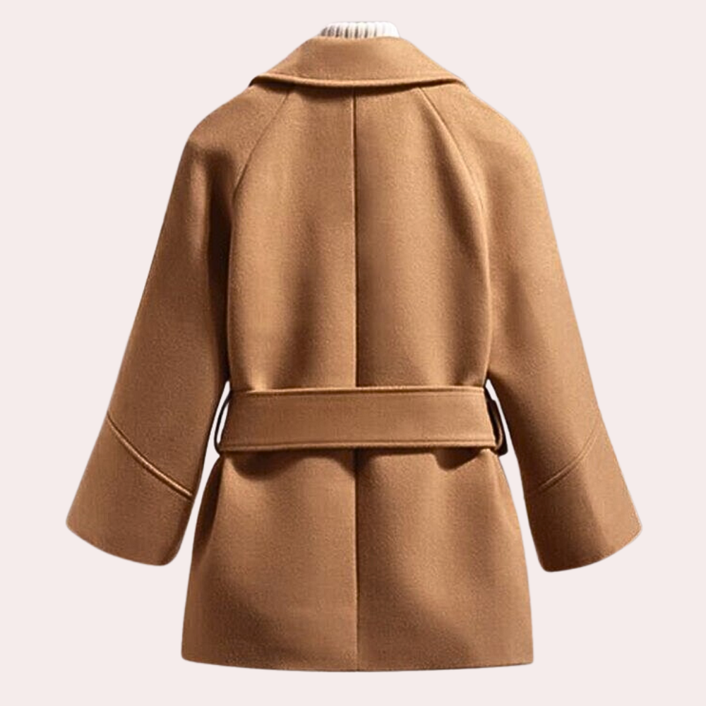 Women's Belted Coat with Wide Collar and Relaxed Fit