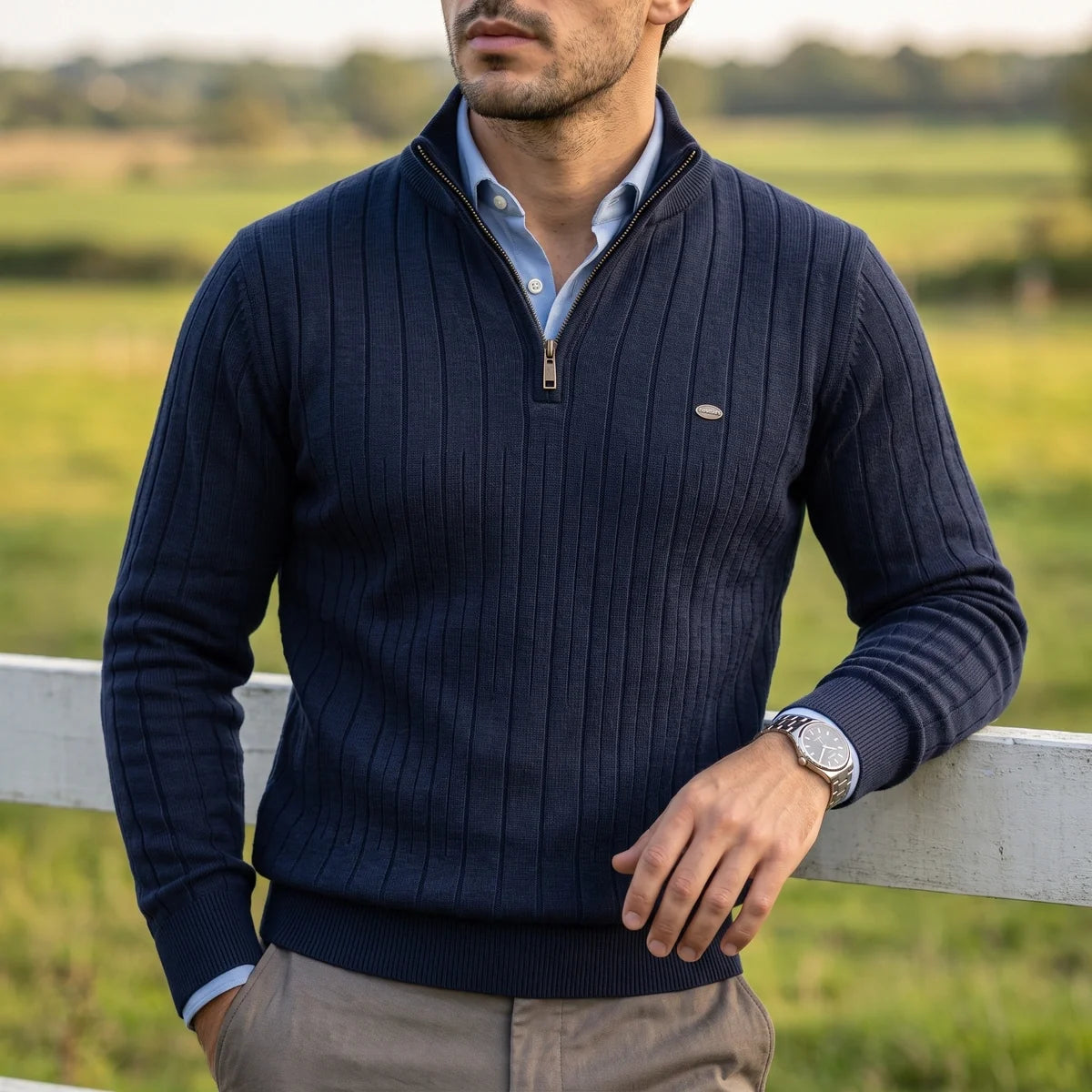 Valerian Rib Knit Quarter Zip Pullover Sweater